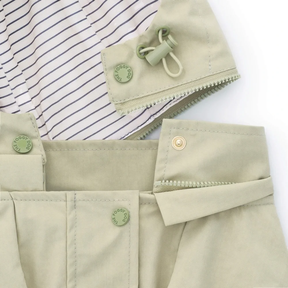 THE FOGGY DOG | Sage Raincoat | Size: Small | Embroidered “Theo”